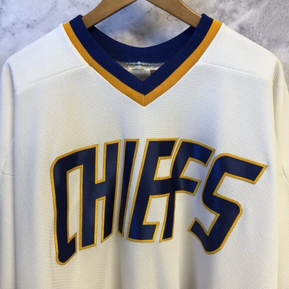 Charlestown Chiefs Hockey Jersey Mens XXL 28.5x32 White Madbros Hanson #16 - Picture 3 of 10